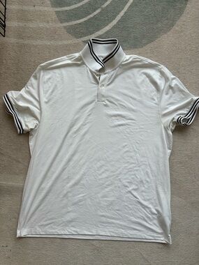 Abercrombie & Fitch White Polo Sleep Top with Black Stripe Trim